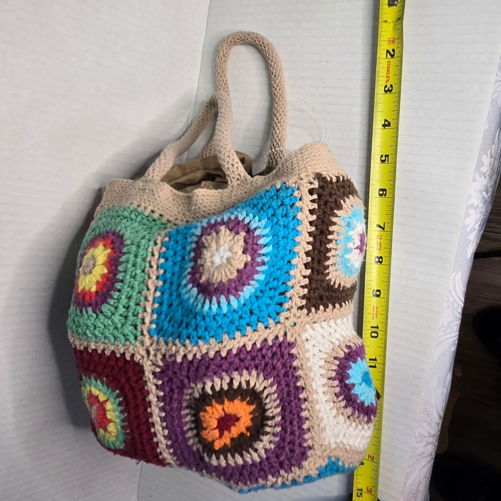 Urban Outfitters Daisy Crochet Mini Tote Granny Square Boho Patchwork Small - Picture 10 of 15